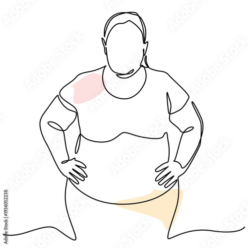 Overweight women one line drawing. Overweight women single line illustration. Overweight women minimalist line art. Overweight women vector art