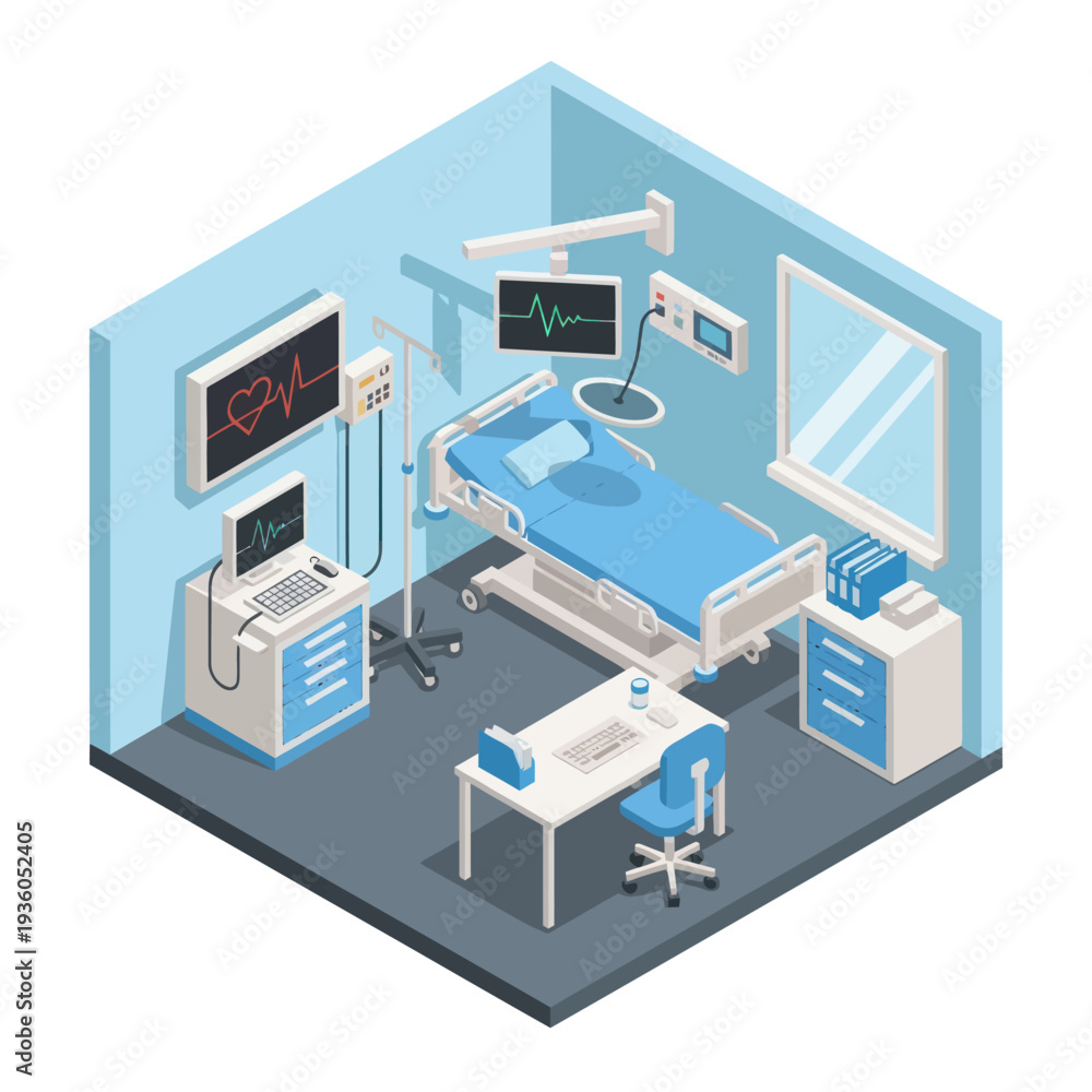 Obraz premium Hospital Room with Medical Equipment and Furniture.