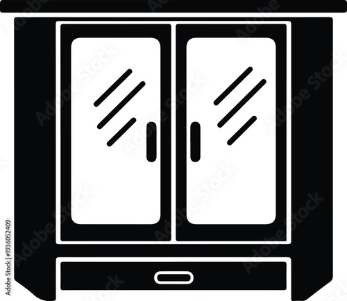 Silhouette classic wooden cupboard with glass windows for home interior vector illustration