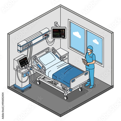 Medical Hospital Room with Doctor and Equipment.