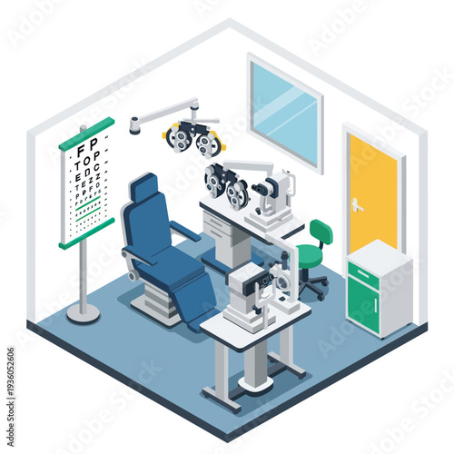 Ophthalmology Clinic Room with Medical Equipment.