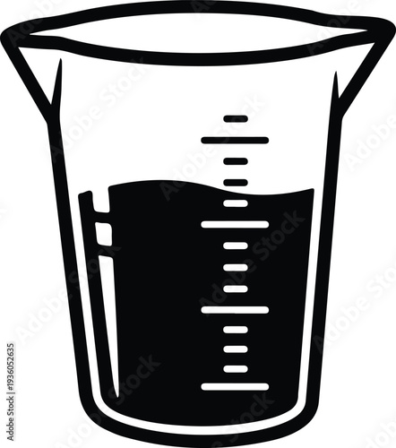 Silhouette graduated measuring cup beaker with liquid and scale vector illustration
