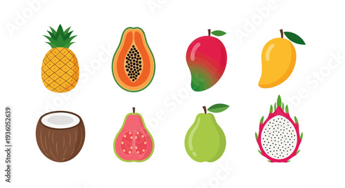 Assorted tropical fruit collection illustration