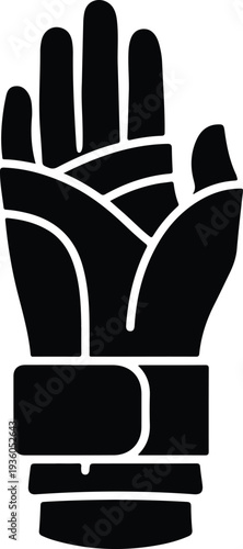 Silhouette hand wearing a medical compression wrist brace vector illustration