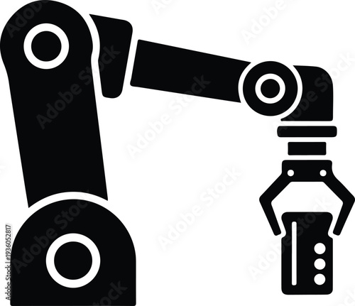 Silhouette industrial robotic arm for automated factory manufacturing vector illustration