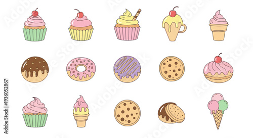 Assortment of colorful sweet treat illustrations