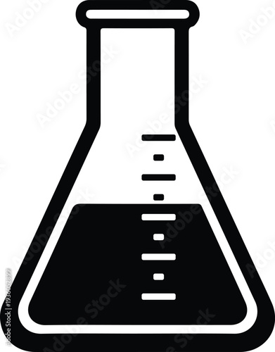 Silhouette lab conical flask icon with liquid and measurement marks vector illustration