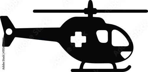 Silhouette medical emergency rescue helicopter isolated on white background vector illustration