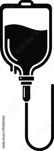 Silhouette medical IV blood bag drip health treatment vector illustration