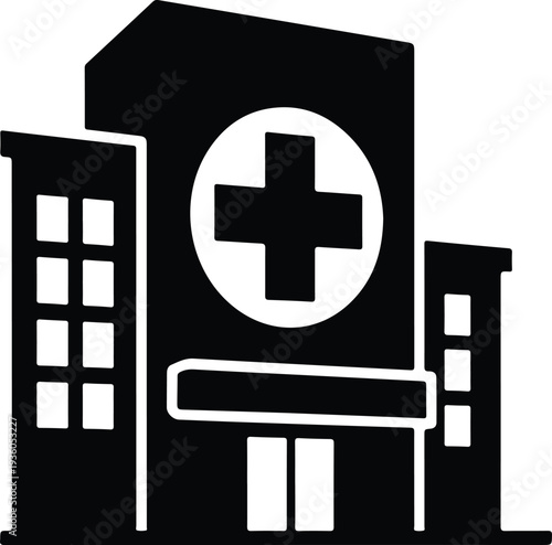 Silhouette modern hospital building with cross symbol medical facility vector illustration