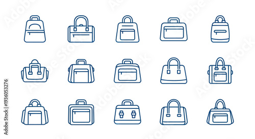 Bags collection outlined blue icons