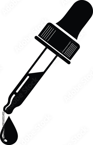 Silhouette of a medical dropper releasing a drop of liquid vector illustration