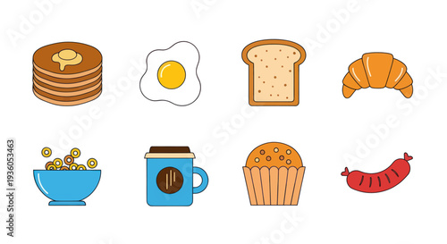 Breakfast food collection isolated vector