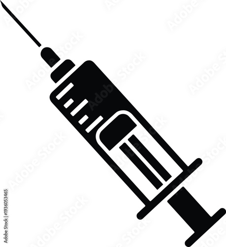 Silhouette of a medical syringe with needle for injection vector illustration