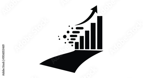 Business growth chart graph with increasing arrow and particles on white background, symbolizing success and progress in finance and statistics