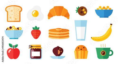 Breakfast food collection isolated white