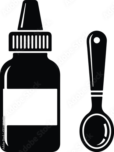 Silhouette of a medicine bottle and measuring spoon vector illustration