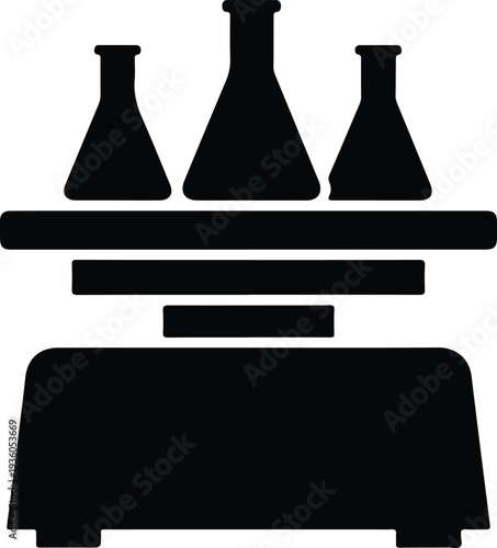 Silhouette of three laboratory flasks on a precision scale vector illustration
