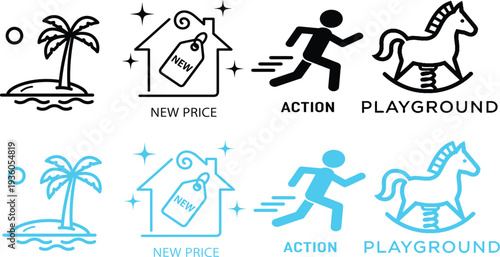 Icon set for travel and playground concepts