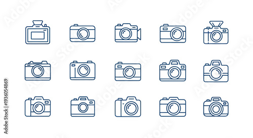 Camera icons set photography and technology