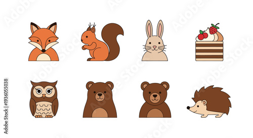 Cartoon forest animals and dessert