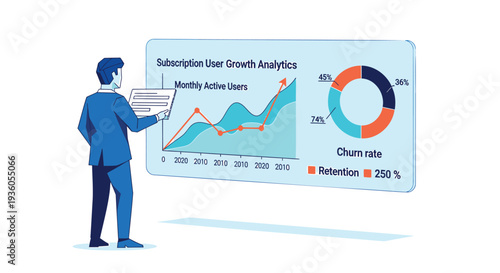 Vector illustration of a man presenting business analytics
