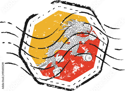 Bhutan Flag Grunge Postmark Stamp
