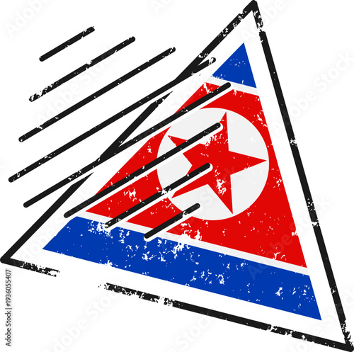 North Korea Flag Grunge Triangle