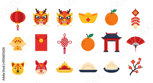 Chinese new year festive icon set