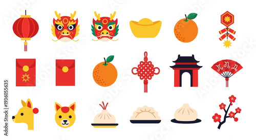 Chinese new year festive icon set