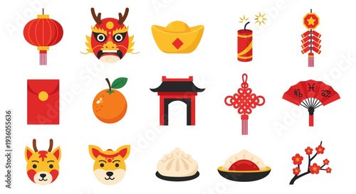 Chinese new year festive icons collection