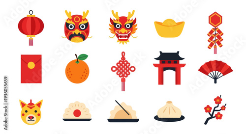 Chinese new year festive icons illustration