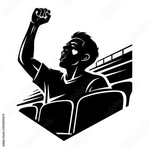 Dedicated soccer fan with heart face paint cheering for his team in the stadium