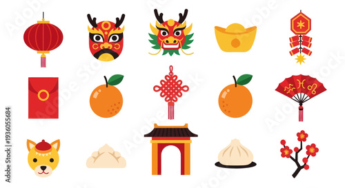 Chinese new year icons and symbols