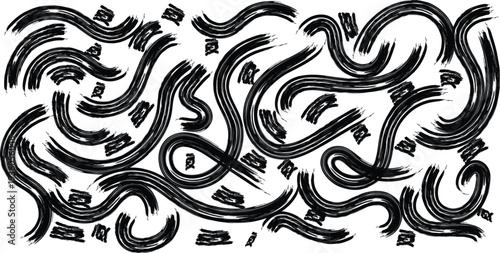 Black ink brush strokes on white background abstract