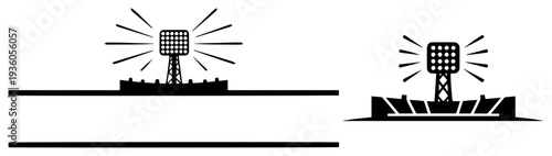 Soccer stadium floodlight towers silhouettes for night match atmosphere and events