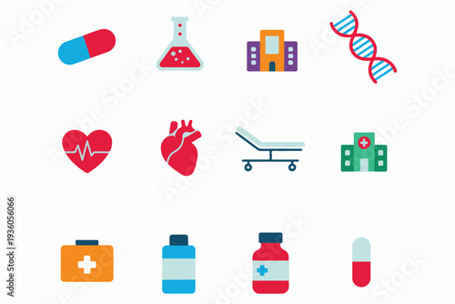 Medical and healthcare icons set isolated transparent background