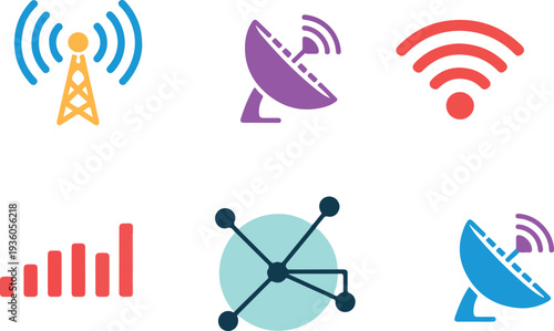 Colorful Icons Representing Different Types Wireless Communication Technology