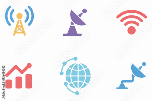 Colorful Icons Representing Different Types Wireless Communication Technology