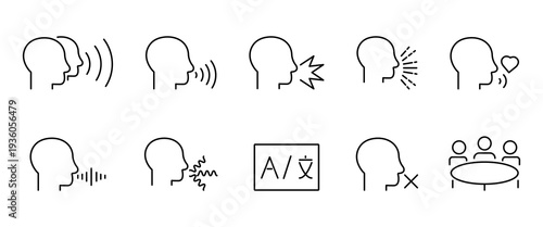 Emotional Voice Expression Line Icons – Tone, Feeling, Empathy Outline Vector Set