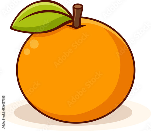 a ripe mandarin with a green leaf on top. The mandarin is depicted in bright orange with smooth shading and clean lines, isolated on a white background, making it perfect for various design projects.