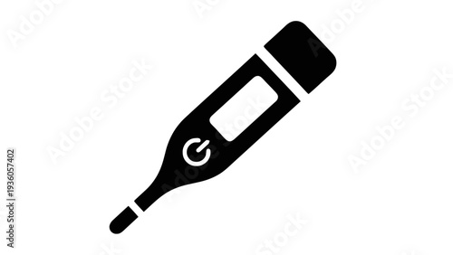 Vector illustration of black silhouette of a digital thermometer on a on a transparent background