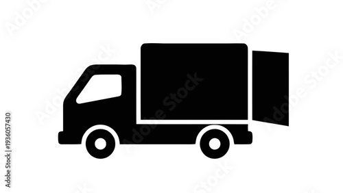 Vector illustration of black silhouette of a delivery truck on on a transparent background