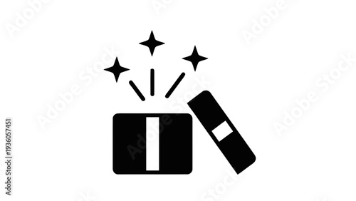 Vector illustration of black gift box and lipstick with sparkles on on a transparent background