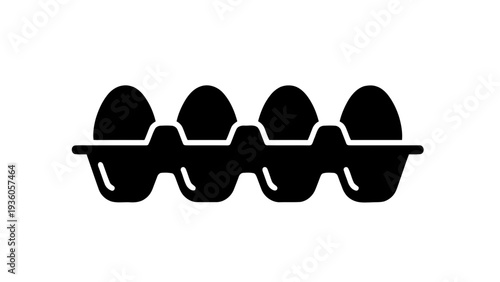 Vector illustration of black egg carton with four eggs on on a transparent background