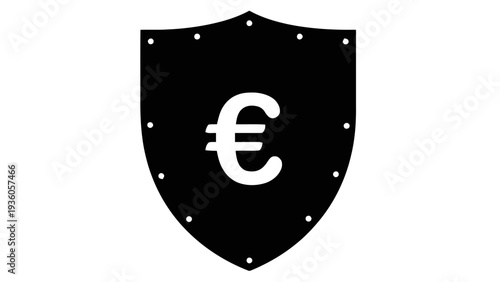 Vector illustration of black shield with euro symbol on on a transparent background