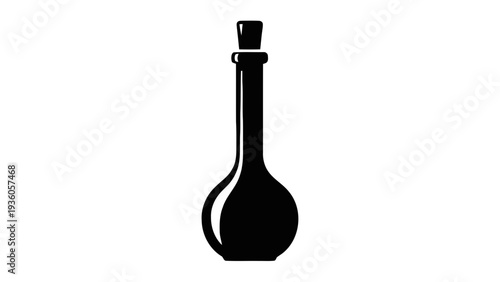 Vector illustration of black silhouette of a glass bottle with stopper on on a transparent background