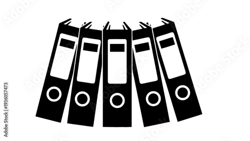 Vector illustration of five black binder clips arranged in a row on a on a transparent background
