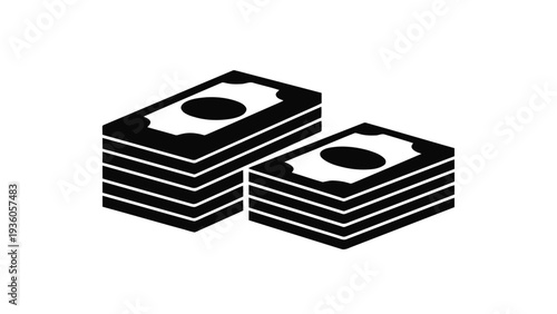 Vector illustration of black and white illustration of stacked money bills on a on a transparent background