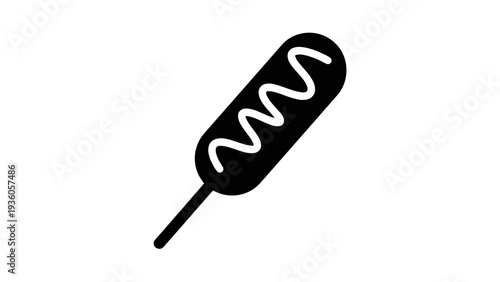 Vector illustration of black and white illustration of a corn dog on a stick on a transparent background